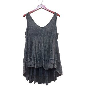 Altard State S Black & Gray Sleeveless High-Low Ruffle Hem Top With Tie-Back Des